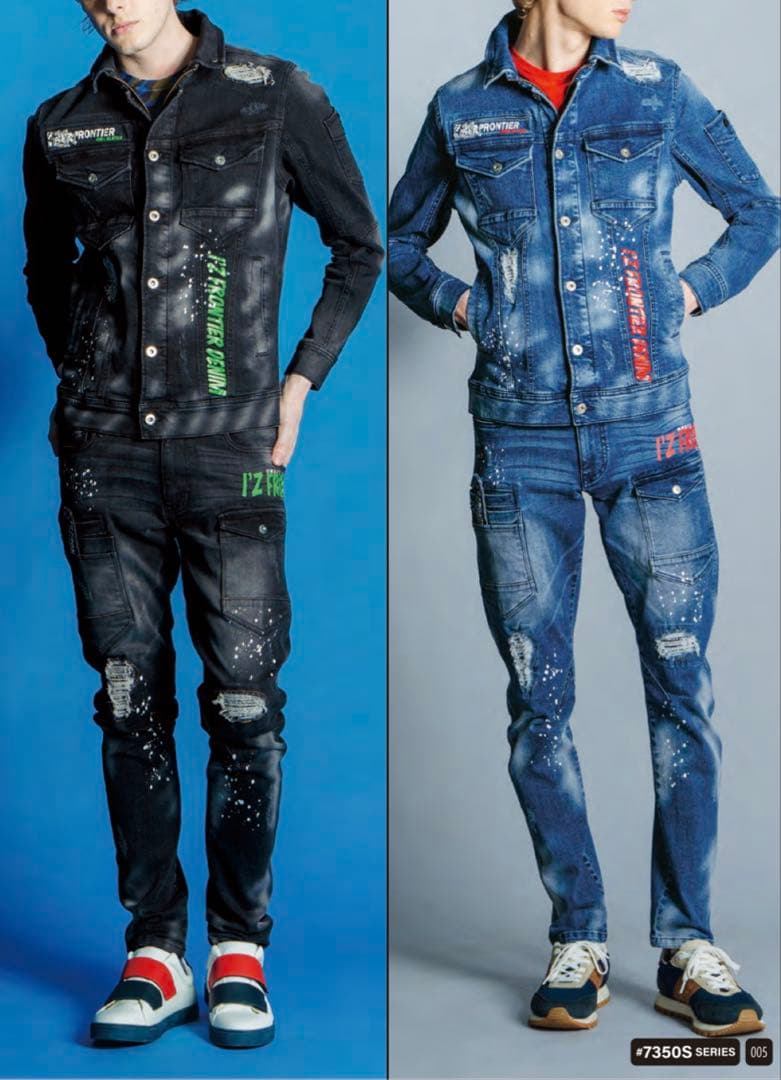 アイズフロンティア７３５０ＳデニムＧ　Ｍ寸カーゴパンツ７6cm上下組ブラック