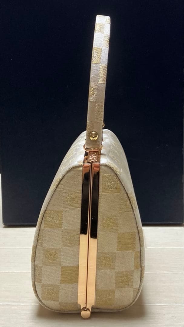 《未使用》草履バッグセット　市松模様　ゴールド