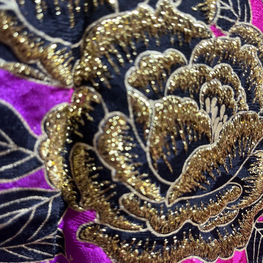 振袖 正絹 成人式 ローズピンク 黒薔薇 ばら