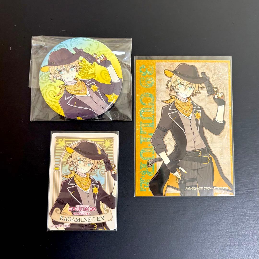 39culture 鏡音レン 缶バッジ 特典ブロマイド カード/赤倉 ミクカル
