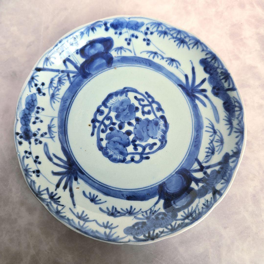 古伊万里 染付 雪輪 小皿 鶉 江戸時代 金直し 金継ぎ 骨董 アンティーク 古