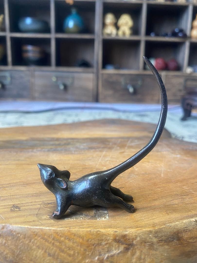 古美術 鼠 ネズミ 鎮宅 茶台 茶寵 置物 鎮紙 文房用品 鎮尺茶寵 金属