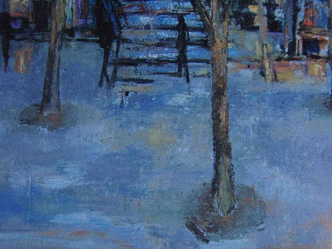 井上禧美子、【たそがれの街】、希少な額装用画集より、新品額装付