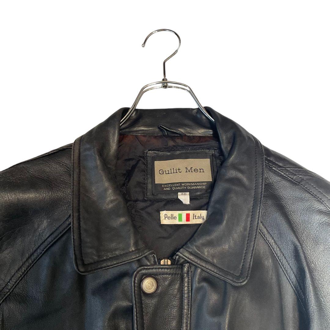 Gullit Men】イタリア ラムレザーシングルライダースジャケット 黒 L