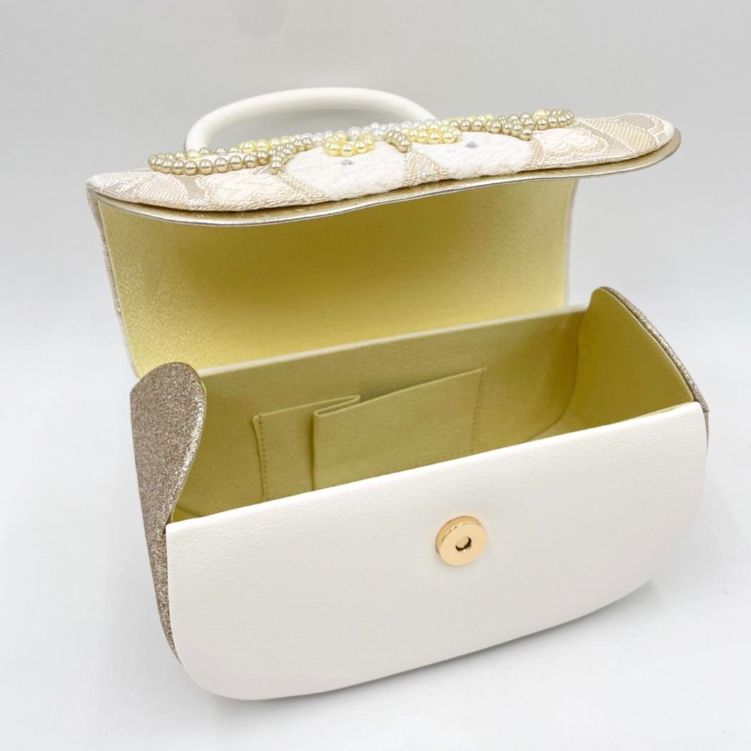 豪華ビーズパール刺繍 本格カブセ 振袖バッグ草履セット 西陣帯地