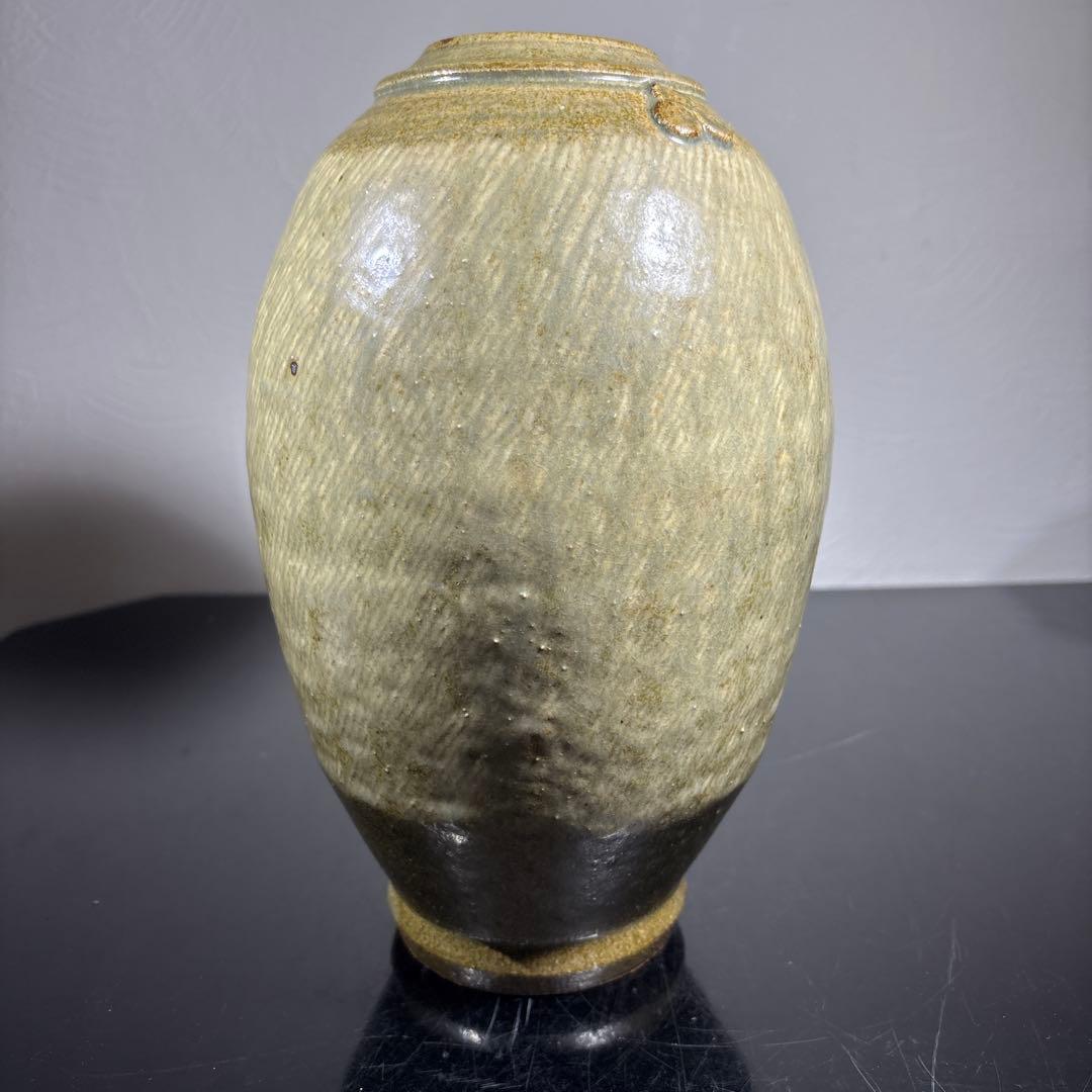 真作　人間国宝　島岡達三　地釉象嵌縄文壷　高さ約27センチ