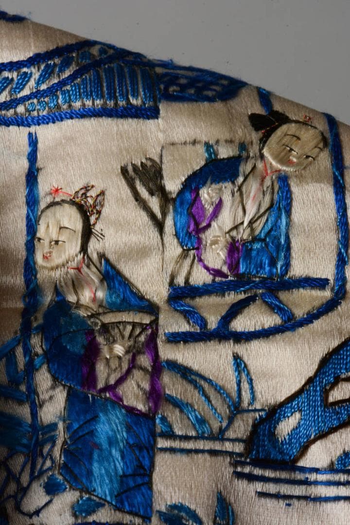 珍】 ☆ 山水仕女図繍片 ☆ 民国時期 刺繍 山水紋 仕女紋 民間