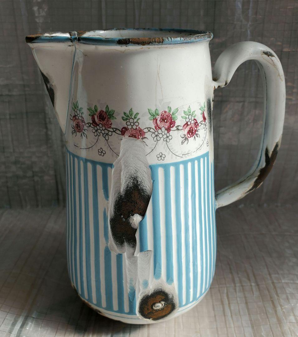 フランス アンティーク ホーロー ジャグ BB社 ローズガーランド セット