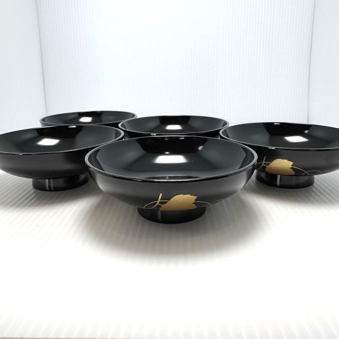 新品未使用 会津塗 吸物椀 蓋付き 5客セット つた唐草 蒔絵 漆器 共箱