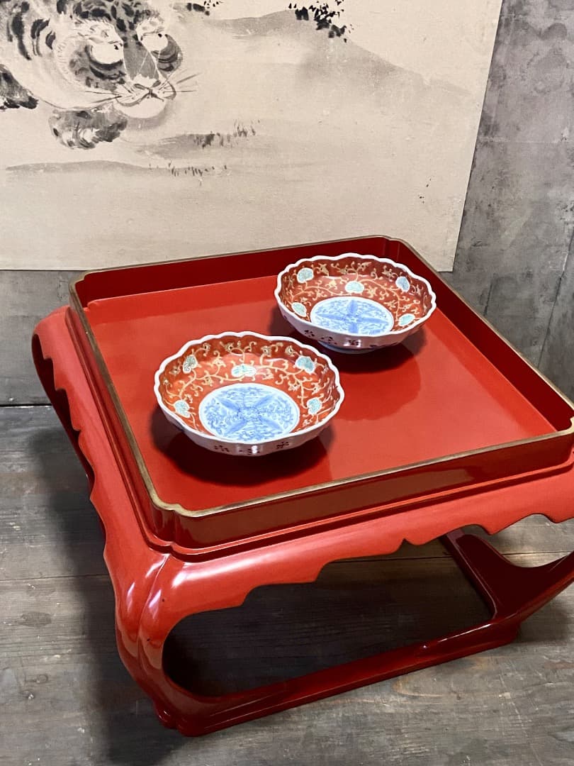 能登蔵出し 輪島塗 朱漆 金縁 脚付膳 / 時代 朱塗 漆器膳 正月の通販は