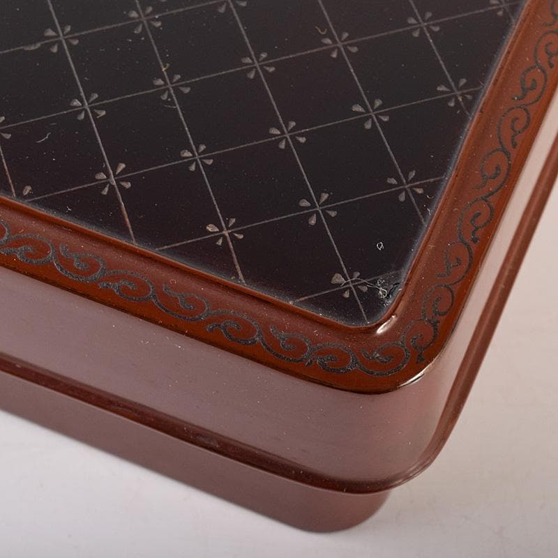 書道具　黒漆　玉石螺鈿装飾　花蝶文　硯箱　時代箱付　G　R7807