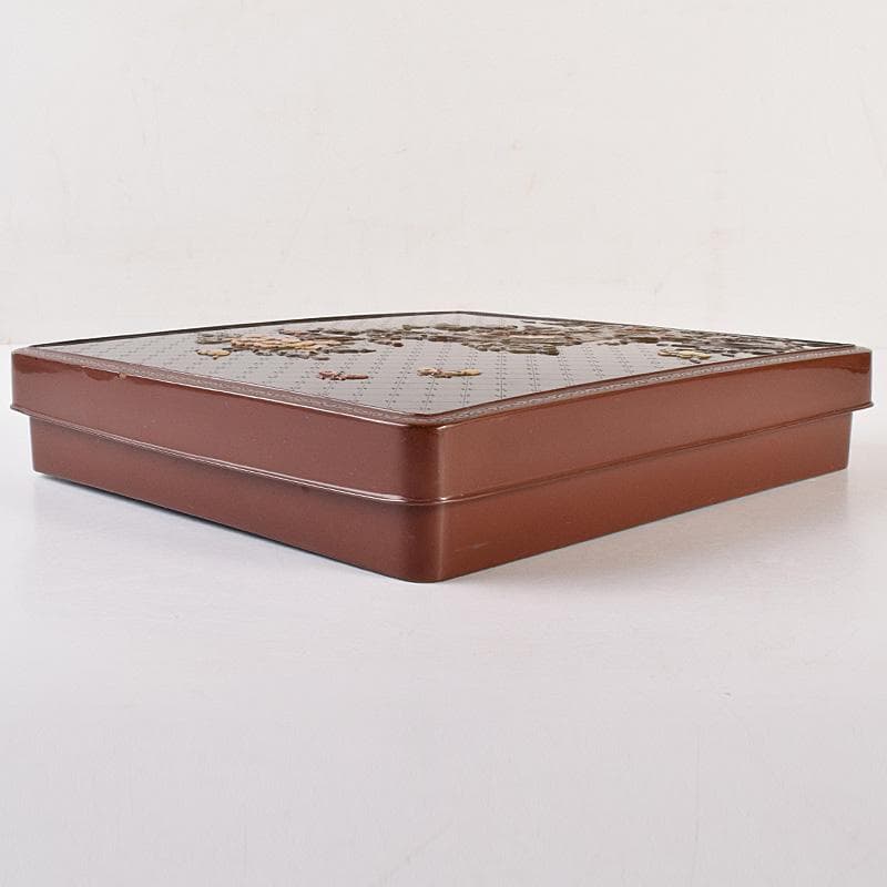 書道具　黒漆　玉石螺鈿装飾　花蝶文　硯箱　時代箱付　G　R7807