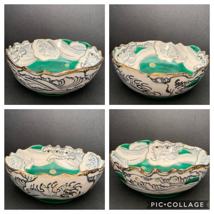 京焼（清水焼）高橋 道八　向付6客　絵付　波ノ絵