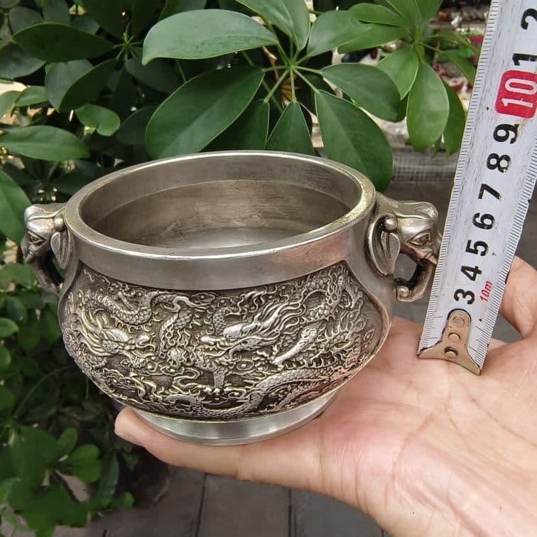 大象耳双龍戯珠香炉 茶道香炉 工芸品 美術品 置物