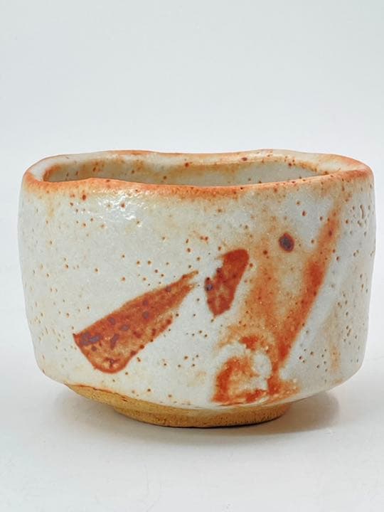 【玉置保夫】志野　茶碗　桐共箱　共布　岐阜県重要無形文化財保持者