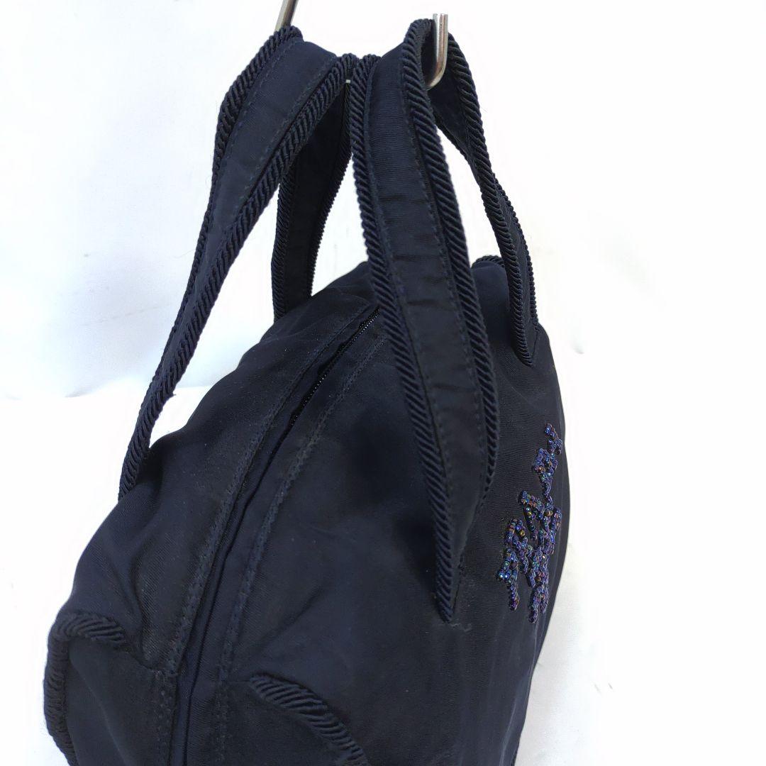 プラダ ハンドバッグ ナイロン ビーズロゴ 紺 タッセル