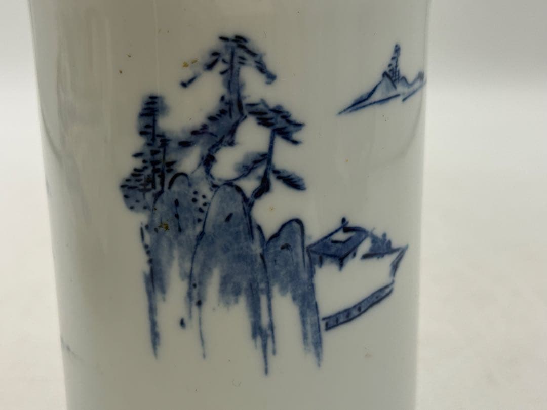 中国　染付　山水紋筆筒　送料込み260127