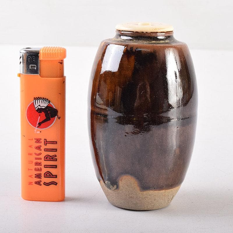 茶道具 膳所焼 陽炎園造 淡海ぜぜ 茶入 仕覆付 共箱 V