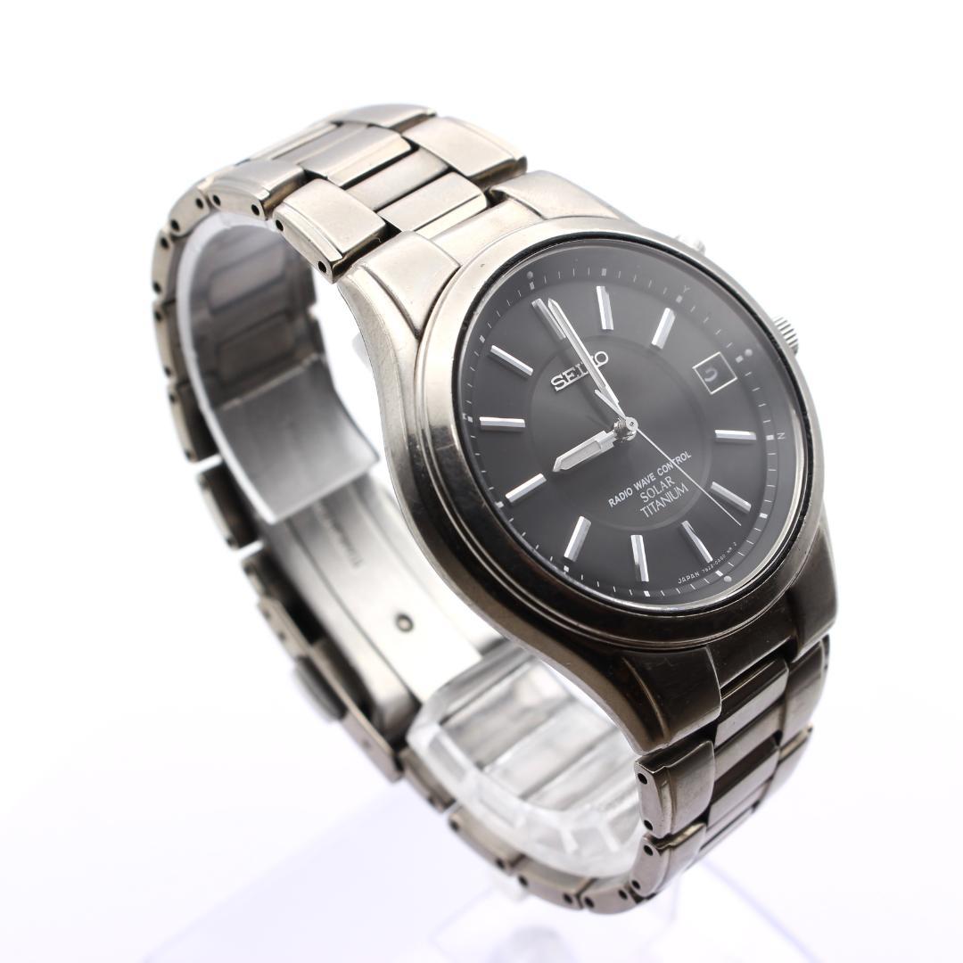 SEIKO 電波ソーラー チタン メンズ 腕時計 クォーツ デイト 廃盤 日本製