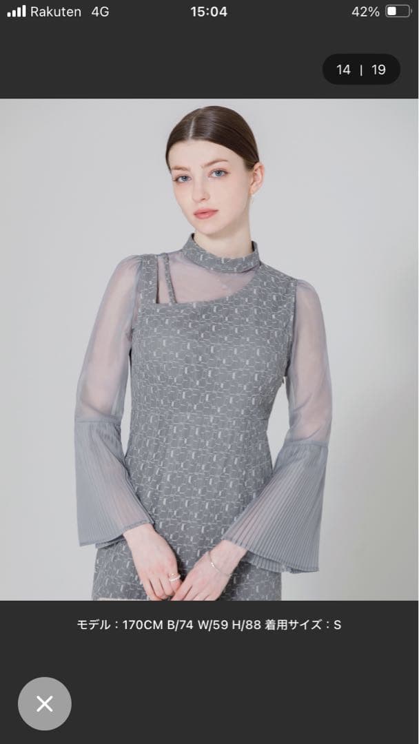 LEJA】ハイネックレース刺繍長袖パフスリーブフレアプリーツ