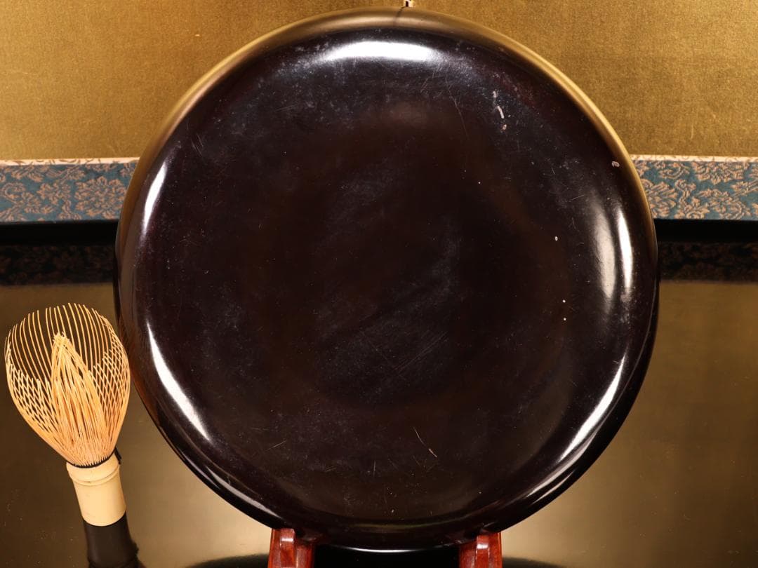 BK419 時代輪島塗 春草家門金蒔絵 丸盆 煎茶盆 菓子盆 三客 大聖寺