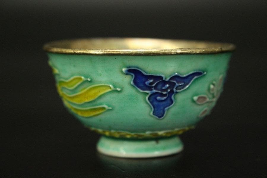 永楽焼 内銀張 徳利一対 盃五客 金生堂造 共箱 美品(A273)