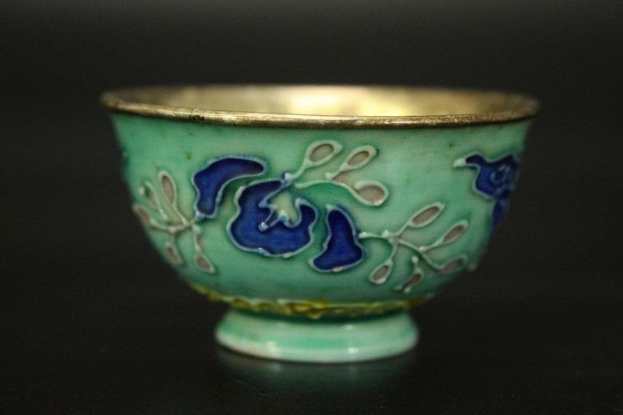 永楽焼 内銀張 徳利一対 盃五客 金生堂造 共箱 美品(A273)