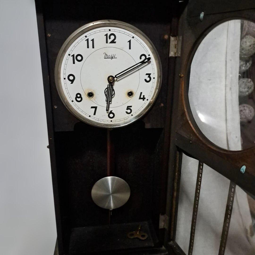 【希少 稼働品】meiji 明治 大型 掛時計ゼンマイ式 昭和レトロ
