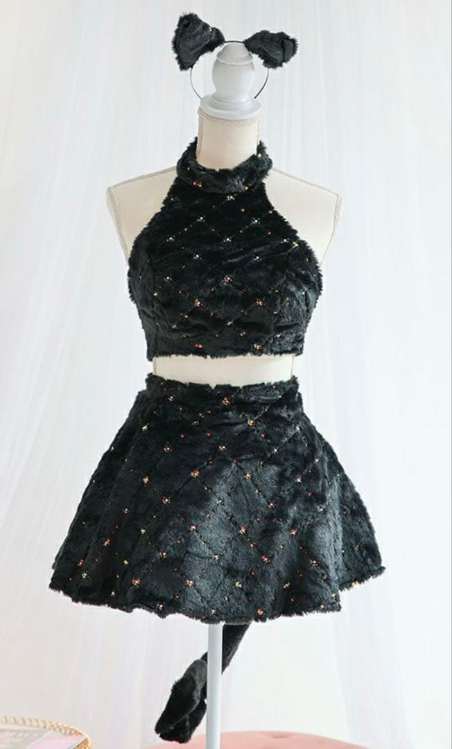 vanitime 猫耳付きセクシーセットアップ 黒 コスプレ vanitime 猫耳