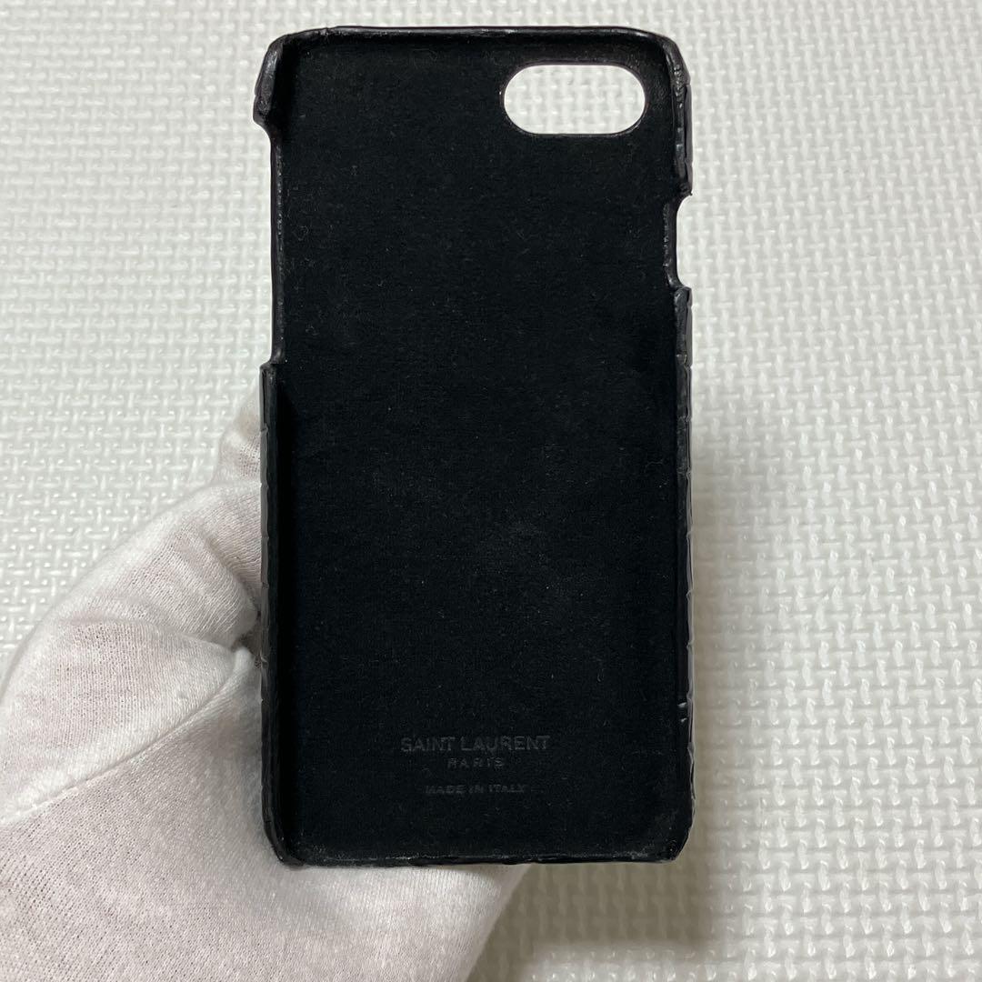 希少 SAINT LAURENT スマホ ケース 黒 クロコ型押し 箱袋付き