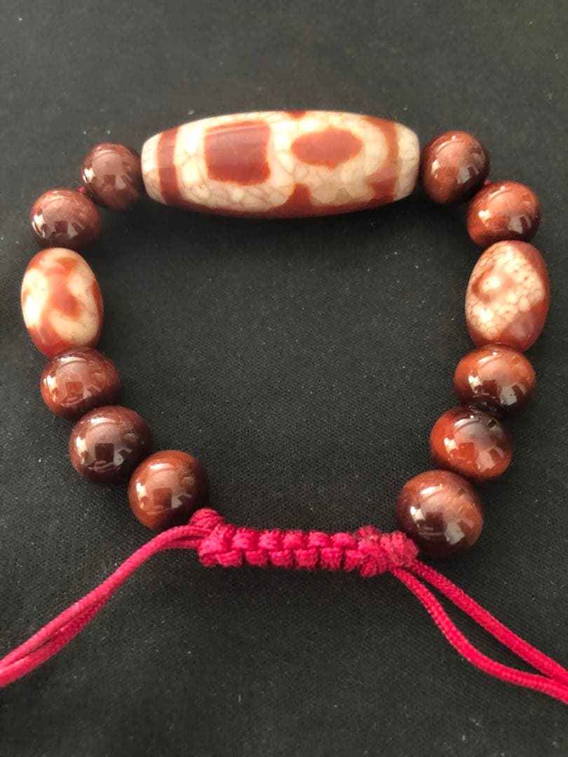 西蔵老礦龍紋一眼財神、星辰金剛天地、如意二眼天珠ブレスレット（