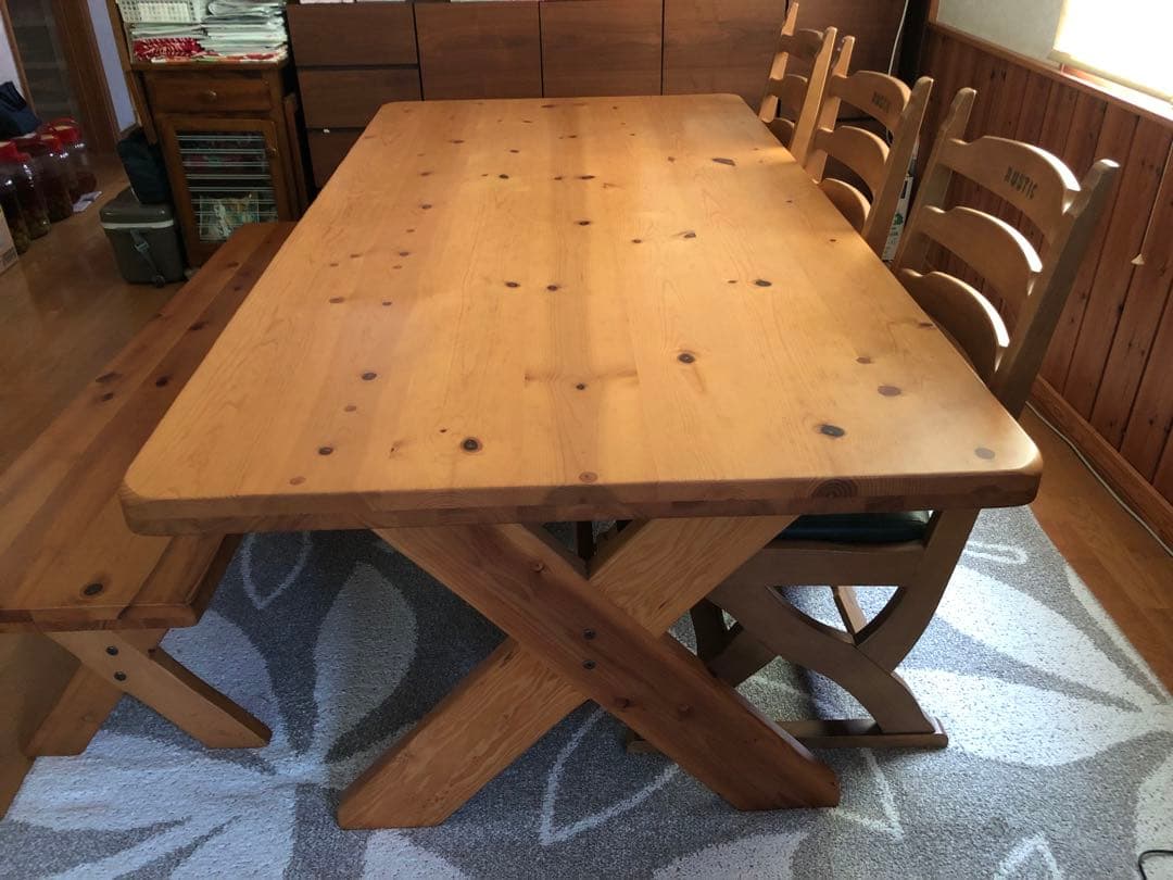 ダイニングテーブル（200cm）　ベンチ椅子セット【引取限定】
