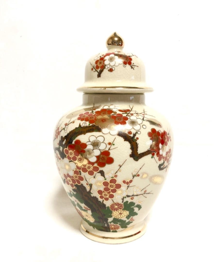 ■蓋付き　飾り壺■梅・アンティーク・レトロ・インテリア・つぼ □蓋付き 飾り壺□梅・アンティーク・レトロ・インテリア・つぼ 昭和