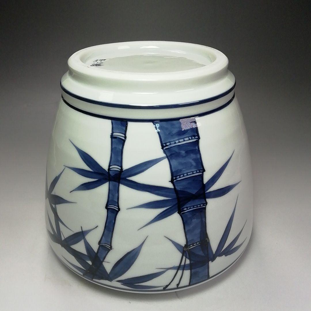 S642 水指 『染付竹』『押小路焼』『庄左衛門造』 共箱 茶道具