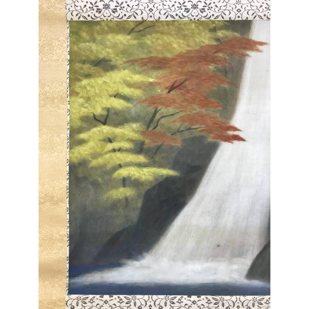 真作/谷口英雄/紅葉瀧図/紅葉滝図/横物/秋/山水図/掛軸