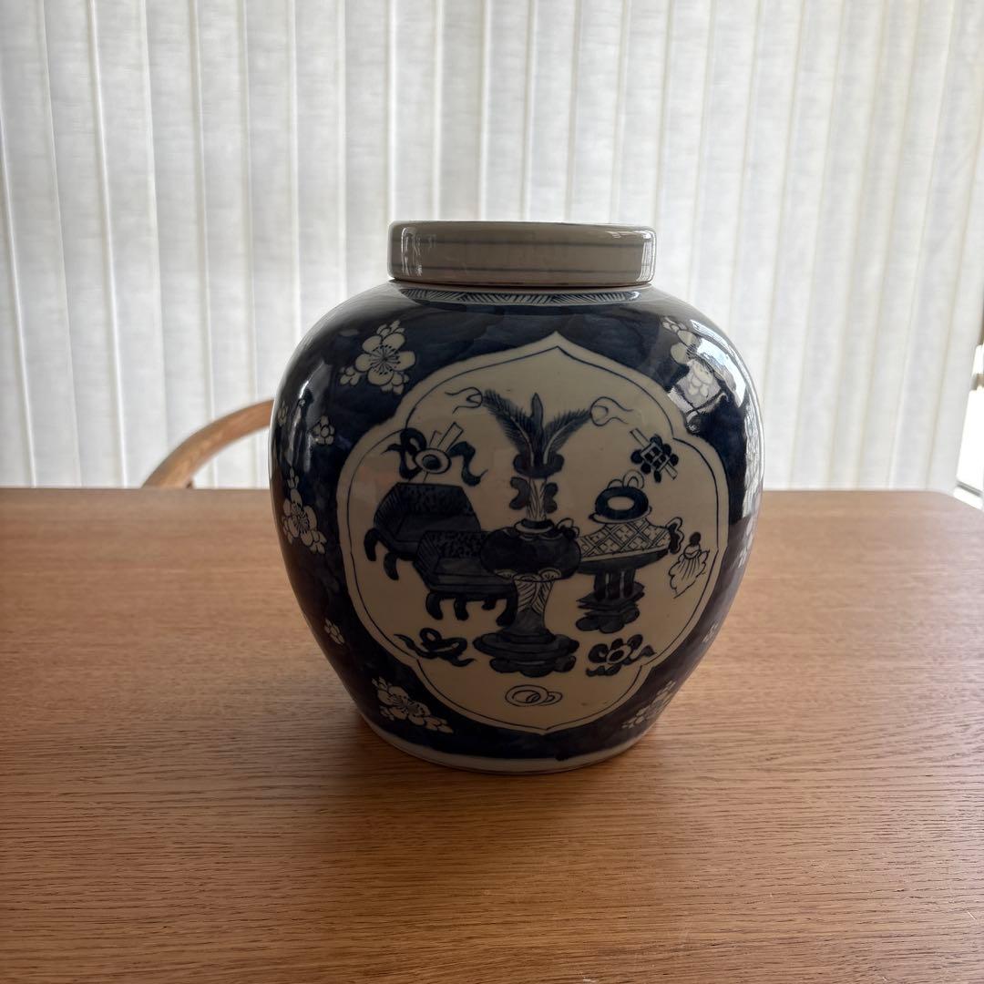 中国古美術　青花氷梅紋　大壷　ジンジャーポット　花瓶　骨董