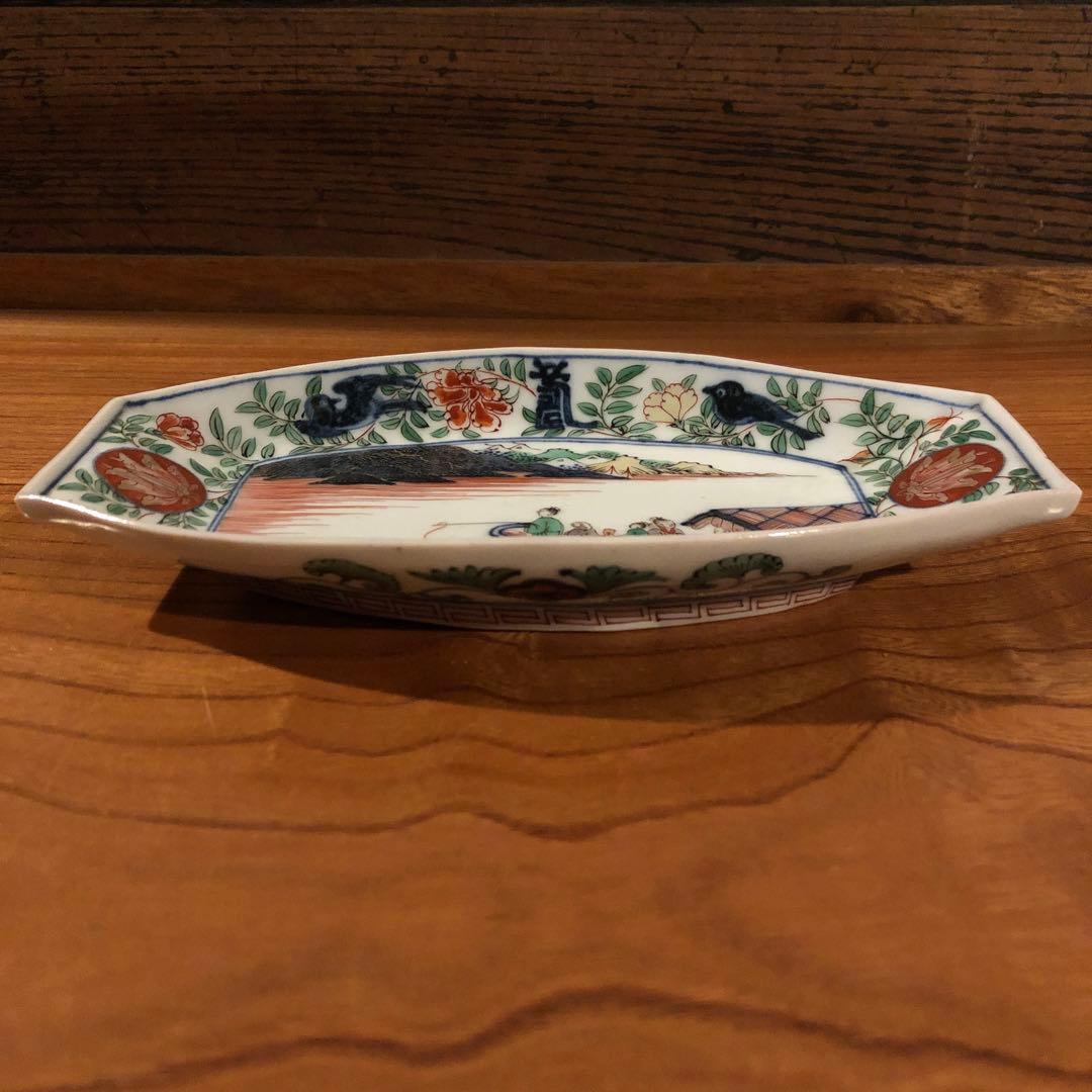 上手の古伊万里色絵舟形皿5客