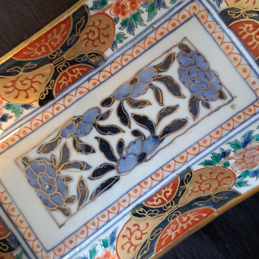 金彩豪華！古伊万里長皿(全5客)」 色絵皿(21×12cm) 2客