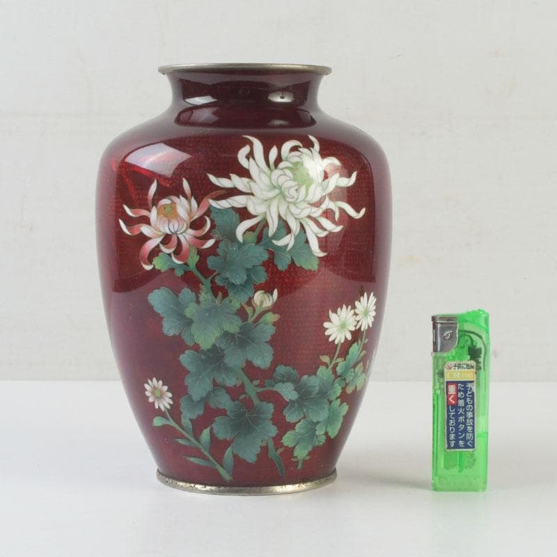 七宝焼 CLOISONNE刻印 赤透四君子文 花瓶 V 9875 - メルカリ