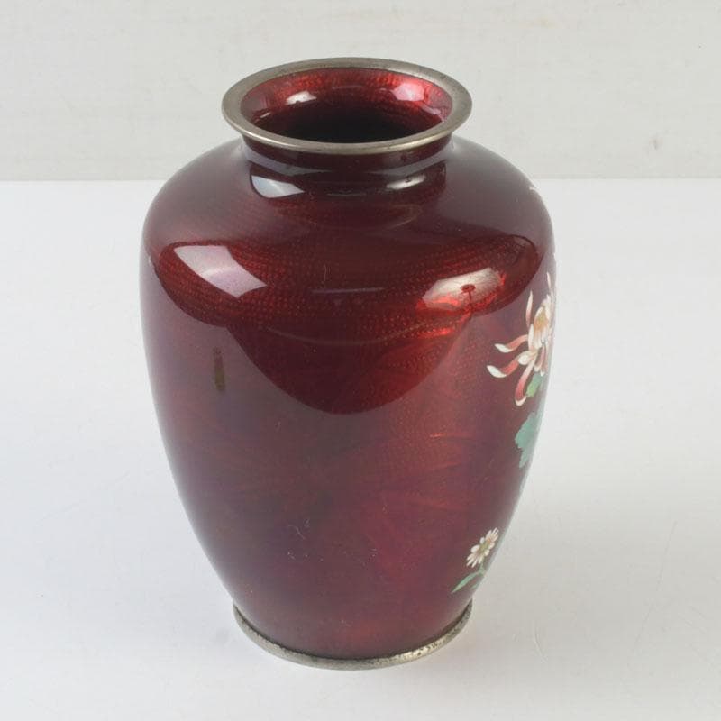 七宝焼 CLOISONNE刻印 赤透四君子文 花瓶 V 9875 - メルカリ