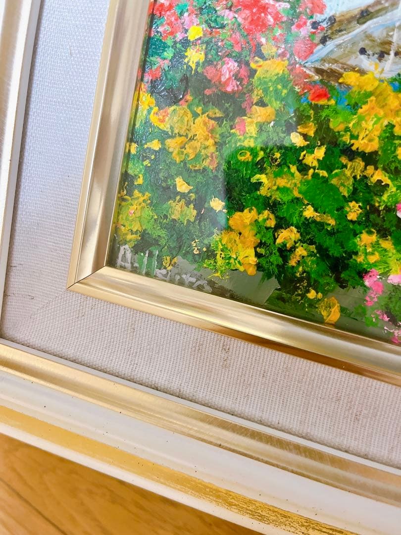 油彩画　生田明 「アマルフィ海岸」 油絵　額入り　風景画　真筆　肉筆画　手描き