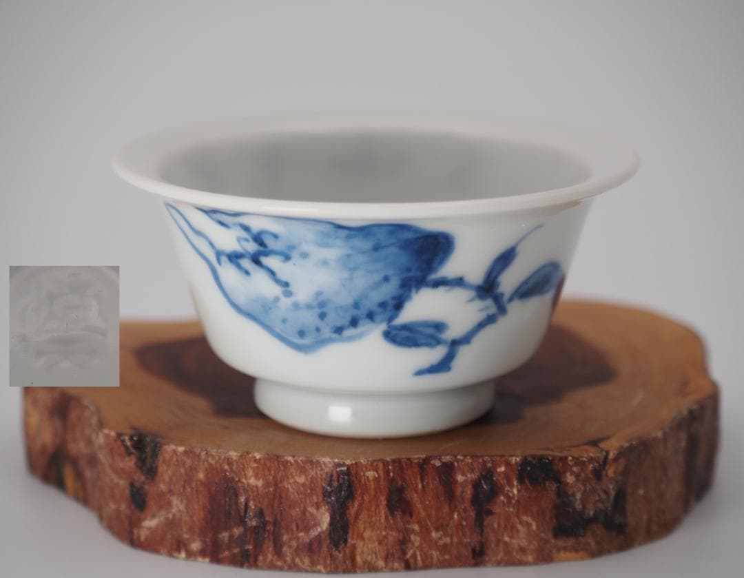 三代清風与平造 染付盃/白磁釉下彩 鳳凰蝶画 馬上杯