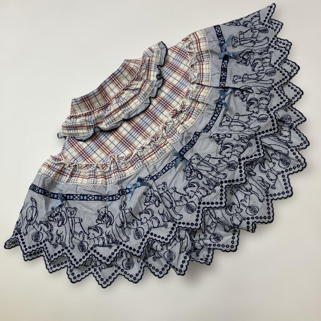 試し付けのみ】ピンクハウス ブルー系チェック くまちゃん刺繍 ケープ/2021