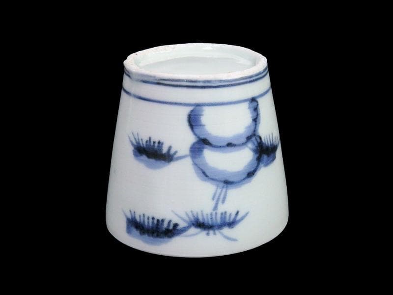 古伊万里 染付 雪輪に梅 雪輪に雪持ち笹 蕎麦猪口 833AS-CYr