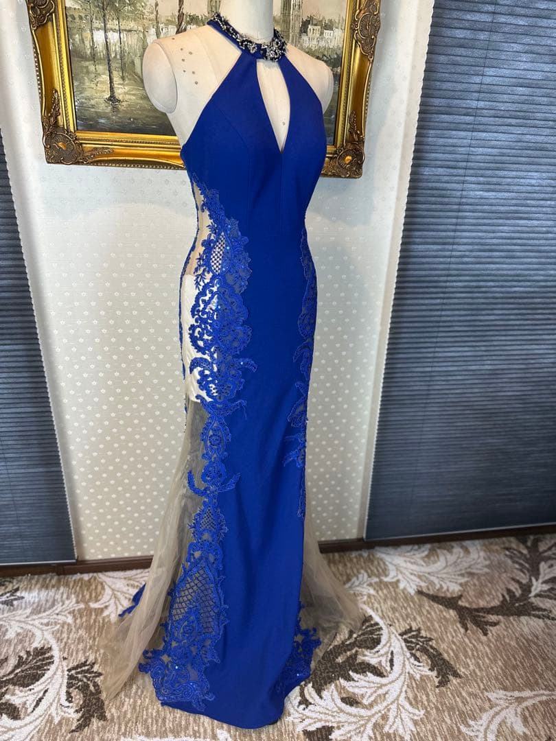 ブルー ビーズ装飾 マーメイドドレス