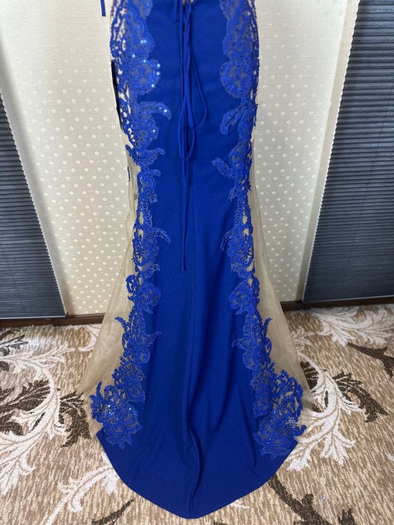 ブルー ビーズ装飾 マーメイドドレス