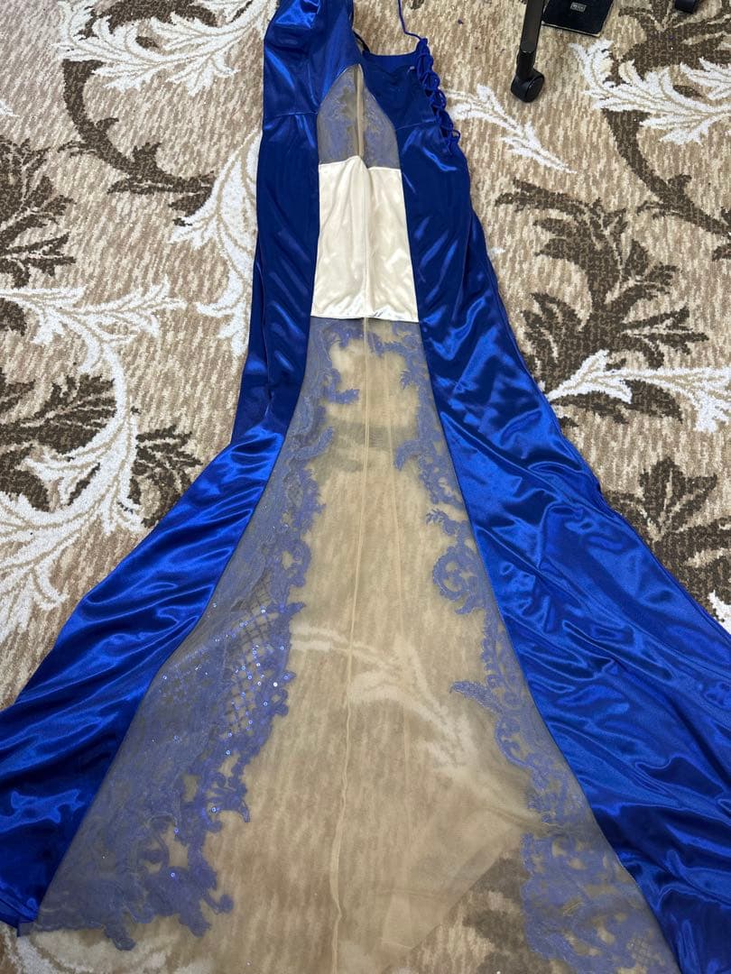 ブルー ビーズ装飾 マーメイドドレス