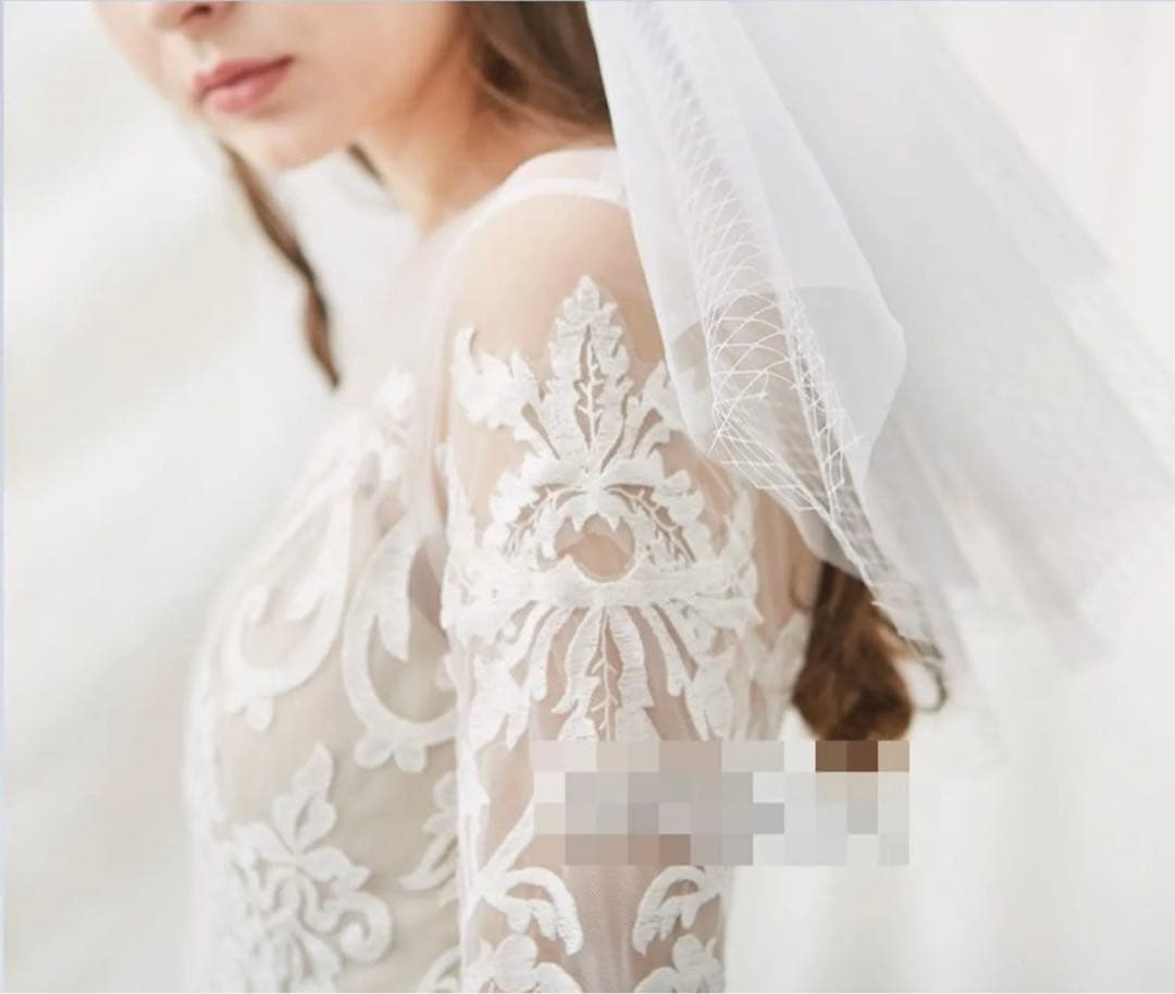 前撮り　二次会ドレス　長袖　レース刺繍