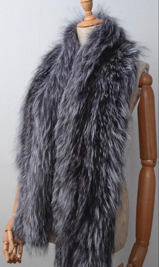 新品 豪華シルバーフォックスを両面で使ったロングマフラー 編み込み