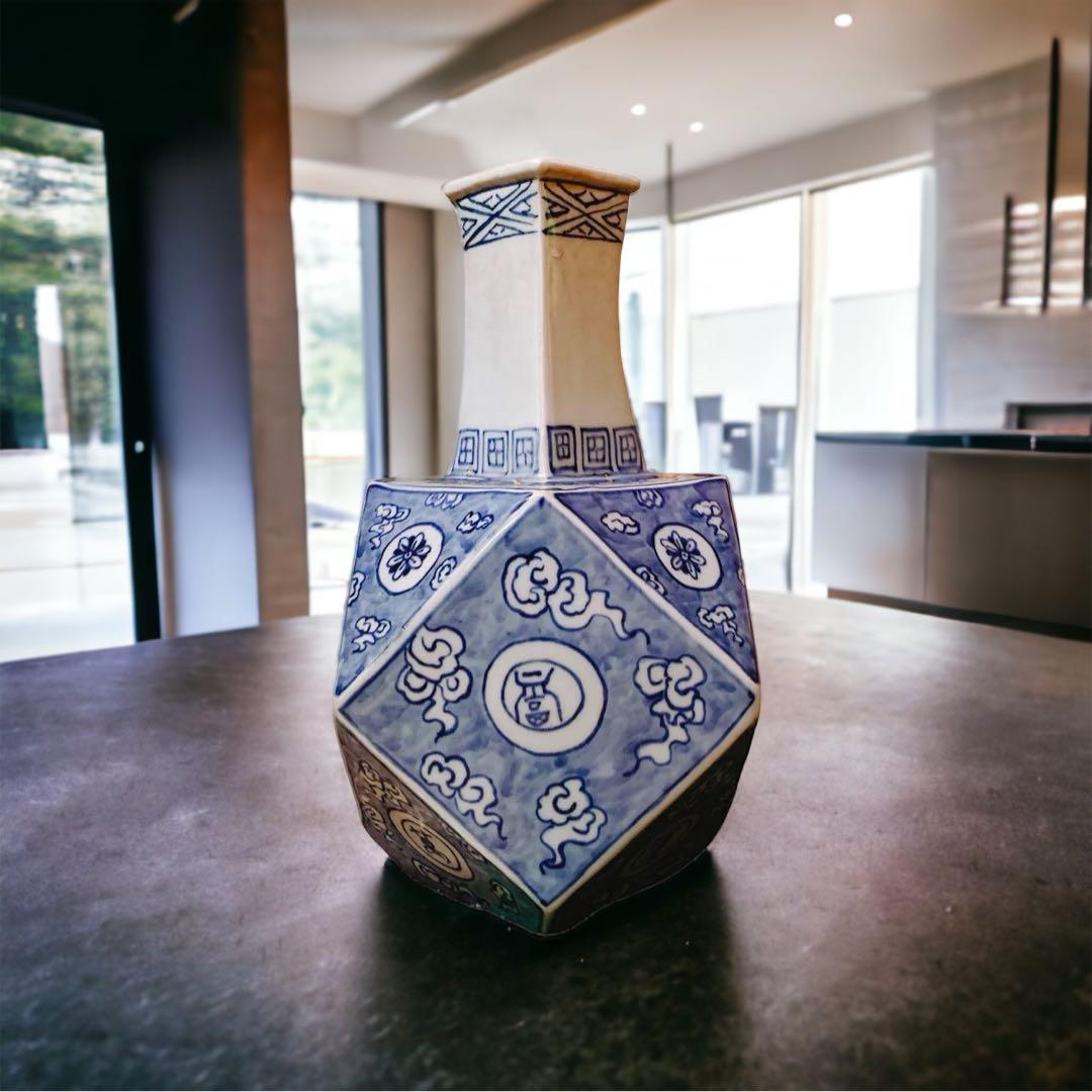 李朝 染付 萬壽無疆 陶磁 漢字 蒼 白磁 花瓶 朝鮮 中国 骨董品 古美術